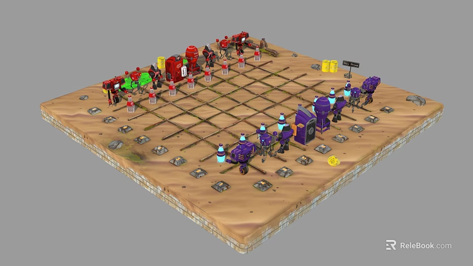 Smart Machine Chessboard Game With Colored Pieces And Grid Layout 3d model 