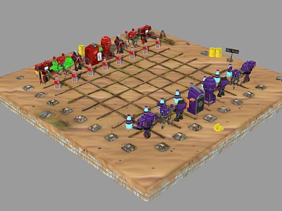 Smart Machine Chessboard Game With Colored Pieces And Grid Layout 3d model