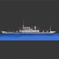 Scale Model Wooden Boat With White Hull Brown Deck On Blue Water Surface