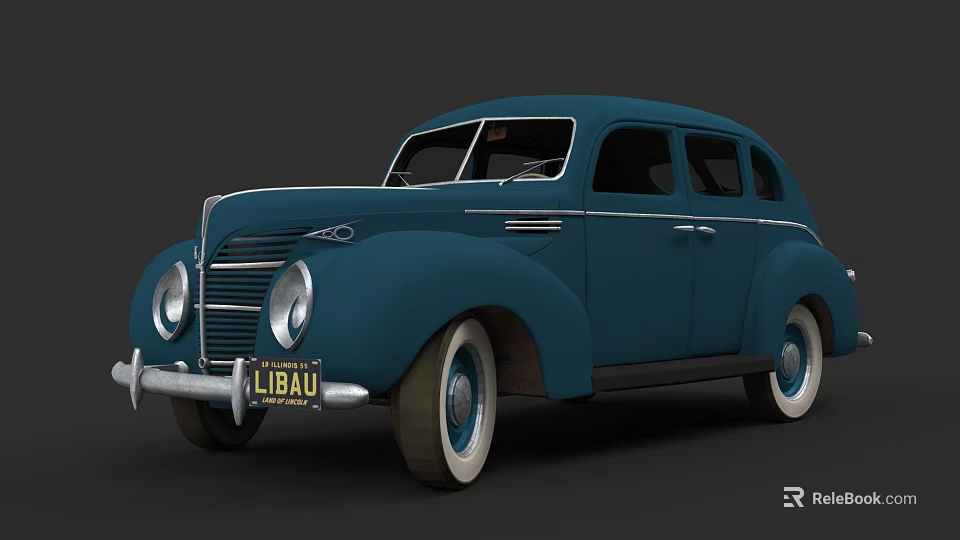 Classic Blue Vintage Car Featuring LIBAU License Plate And Retro Design 3d model 