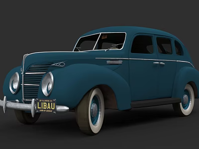 Classic Blue Vintage Car Featuring LIBAU License Plate And Retro Design 3d model