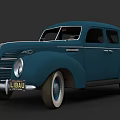 Classic Blue Vintage Car Featuring LIBAU License Plate And Retro Design