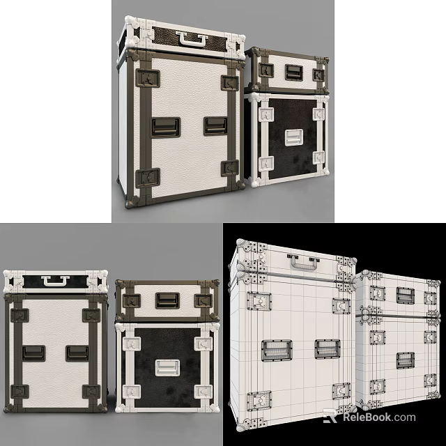 Stylish Storage Cases With Metal Hardware And Black White Design Details 3d model 