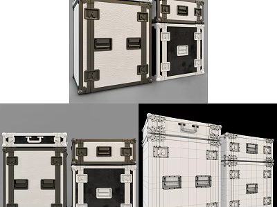 Stylish Storage Cases With Metal Hardware And Black White Design Details 3d model