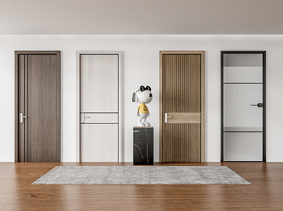 Modern swing door single door wooden door 3d model