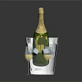 Champagne Bottle In Ice Bucket With Two Glasses Containing Champagne On Reflective Dark Background