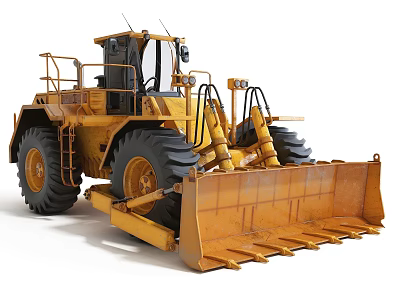 Yellow Bulldozer Construction Vehicle With Large Blade Heavy Duty Tires And Operator Cabin 3d model