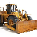 Yellow Bulldozer Construction Vehicle With Large Blade Heavy Duty Tires And Operator Cabin