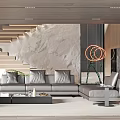 Modern Living Room Interior With Gray Sofa Marble Wall And Staircase Lighting 3d model
