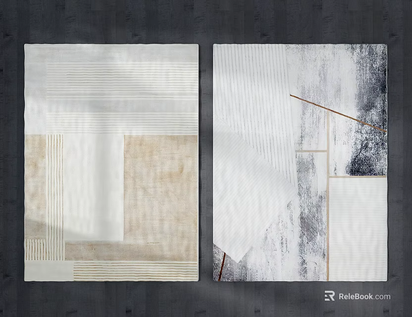 Modern Square Rug With Geometric Lines Cream And Gray Textured Pattern Design 3d model