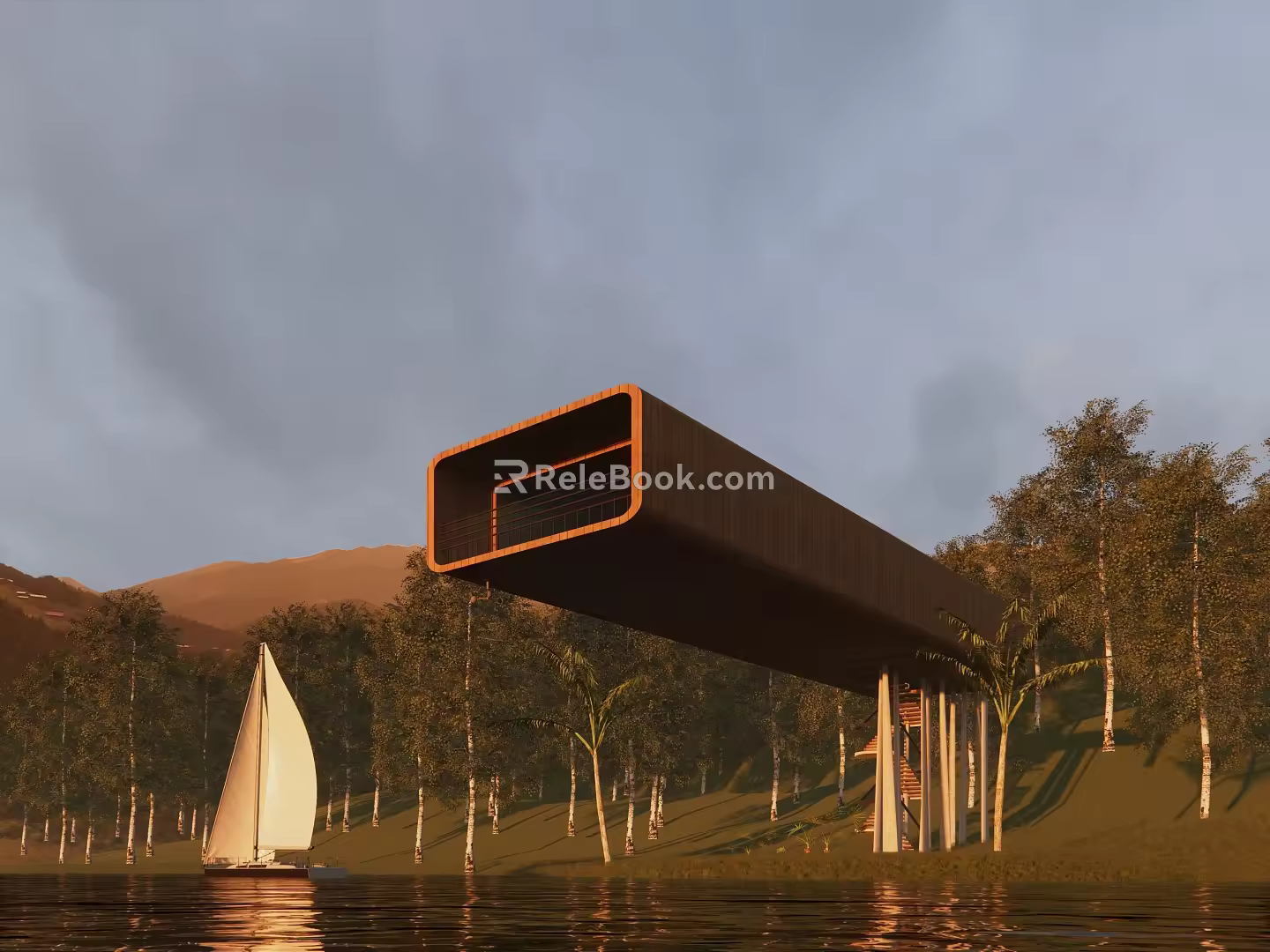 Villa architecture in the forest 3d model