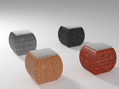 Woven Stools Featuring Cylindrical Square Top In Gray Black Brown Red Decorative Furniture Pieces 3d model