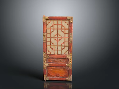 Traditional Wooden Carved Panel With Intricate Lattice Design And Gold Accents 3d model