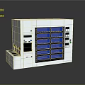 White Industrial Equipment Cabinet With Blue Control Panels And Operational Modules