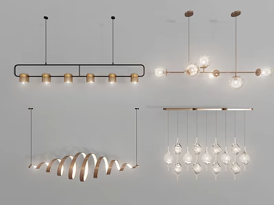 Modern Chandeliers With Diverse Designs Including Linear Spiral And Glass Ball Shapes For Home 3d model