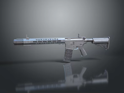 Sleek Modern Tactical Rifle With Silver Metallic Design And Long Barrel 3d model