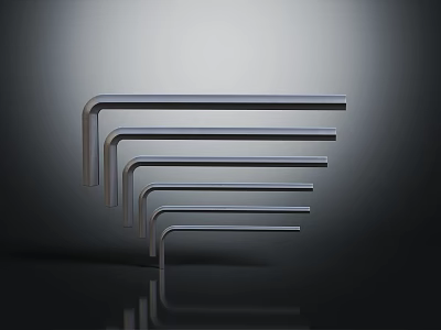Hex Keys Hardware Tools Set with Different Sizes Arranged Neatly on 3d model