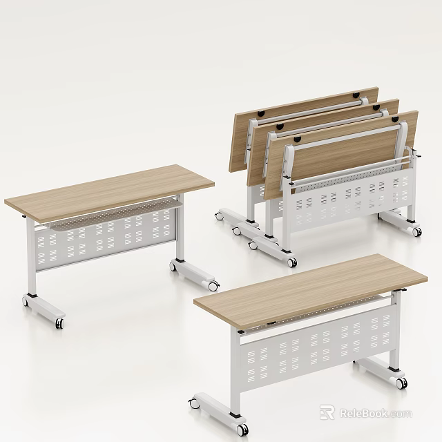Mobile Folding Tables With Wooden Top Metal Frame And Rolling Casters 3d model 