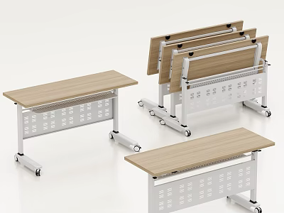 Mobile Folding Tables With Wooden Top Metal Frame And Rolling Casters 3d model