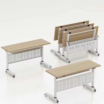 Mobile Folding Tables With Wooden Top Metal Frame And Rolling Casters 3d model