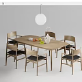 Nordic Log Dining Table and Chair Combination 3d model