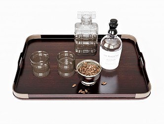 Modern Liquor Wine Ware Liquor Glass Whiskey Food Dry Goods Pine Neat Tray 3d model