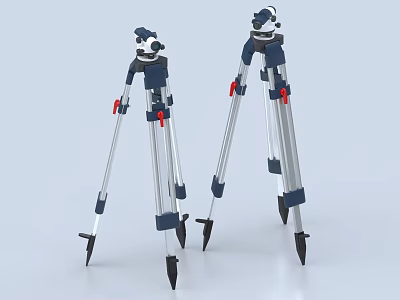 Two Military Weapons With Tripod Stand Blue White Silver And Red Details Design 3d model