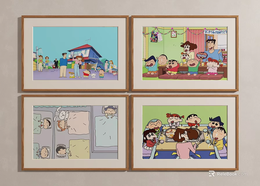 Cartoon Artwork Framed Posters With Multiple Scenes Featuring Playful Characters In Different Settings 3d model