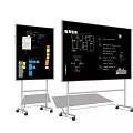 Black Mobile Whiteboard Hanging Items with Blueprints Sticky Notes and Diagrams