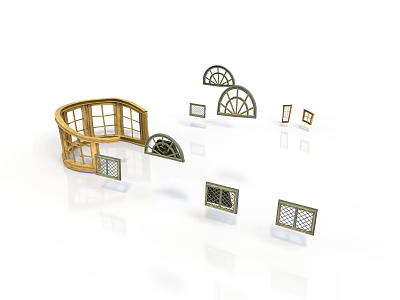 Golden Arched Architectural Windows With Multiple Various Shapes And Designs 3d model