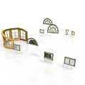 Golden Arched Architectural Windows With Multiple Various Shapes And Designs