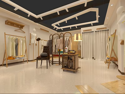 Modern Clothing Store Interior With Racks Display Shelves Accent Chair And Lighting 3d model