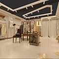 Modern Clothing Store Interior With Racks Display Shelves Accent Chair And Lighting