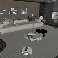 Modern Living Room Interior With Beige Sofa Marble Coffee Table Set Bookshelf And Plant