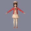 Two 3D Anime Characters in Red Jacket White Skirt and Hat with Arms Outstretched