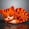 Adorable Orange Striped Sleeping Cat Decorative Figurine With Closed Eyes And Dark Surface Reflection