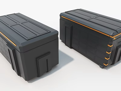Two Black Industrial Storage Containers Featuring Grid Pattern And Orange Accent Strips 3d model