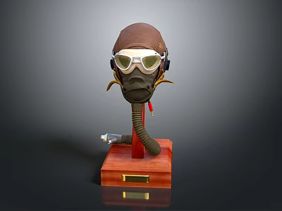 Military Tactical Helmet With Breathing Mask And Goggles On Wooden Display Base 3d model