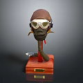 Military Tactical Helmet With Breathing Mask And Goggles On Wooden Display Base