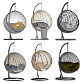Various Styles of Hanging Chairs with Decorative Cushions and Rattan Designs