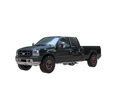 Ford Black Pickup Truck With Double Cab Off Road Tires And Side Steps 3d model