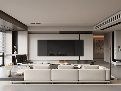 Modern Minimalist Living Dining Room Interior Design With White Sofa And Black TV Wall 3d model