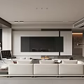 Modern Minimalist Living Dining Room Interior Design With White Sofa And Black TV Wall