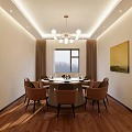 Modern Private Dining Room With Round Table And Chandelier 3d model