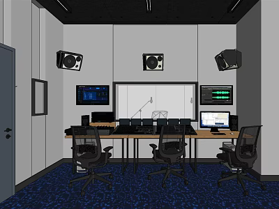 Professional Audio Control Room With Multiple Speakers Console And Computer Screens 3d model
