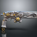 Ornate Silver Gun With Gold Accents And Intricate Scroll Patterns 3d model
