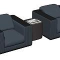 Modern Leisure Sofa Set Featuring Two Gray Textured Sofas and Small Round Table with Books 3d model