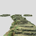 Ancient Moss Covered Stone Stairs Surrounded by Natural Stones and Earthy Terrain 3d model