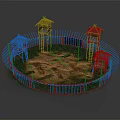 Circular Bamboo Fence Enclosed Area With Thatched Roof Huts And Dirt Ground