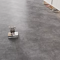 Modern Gray Floor Interior With Robot Vacuum Shoes And White Cabinet